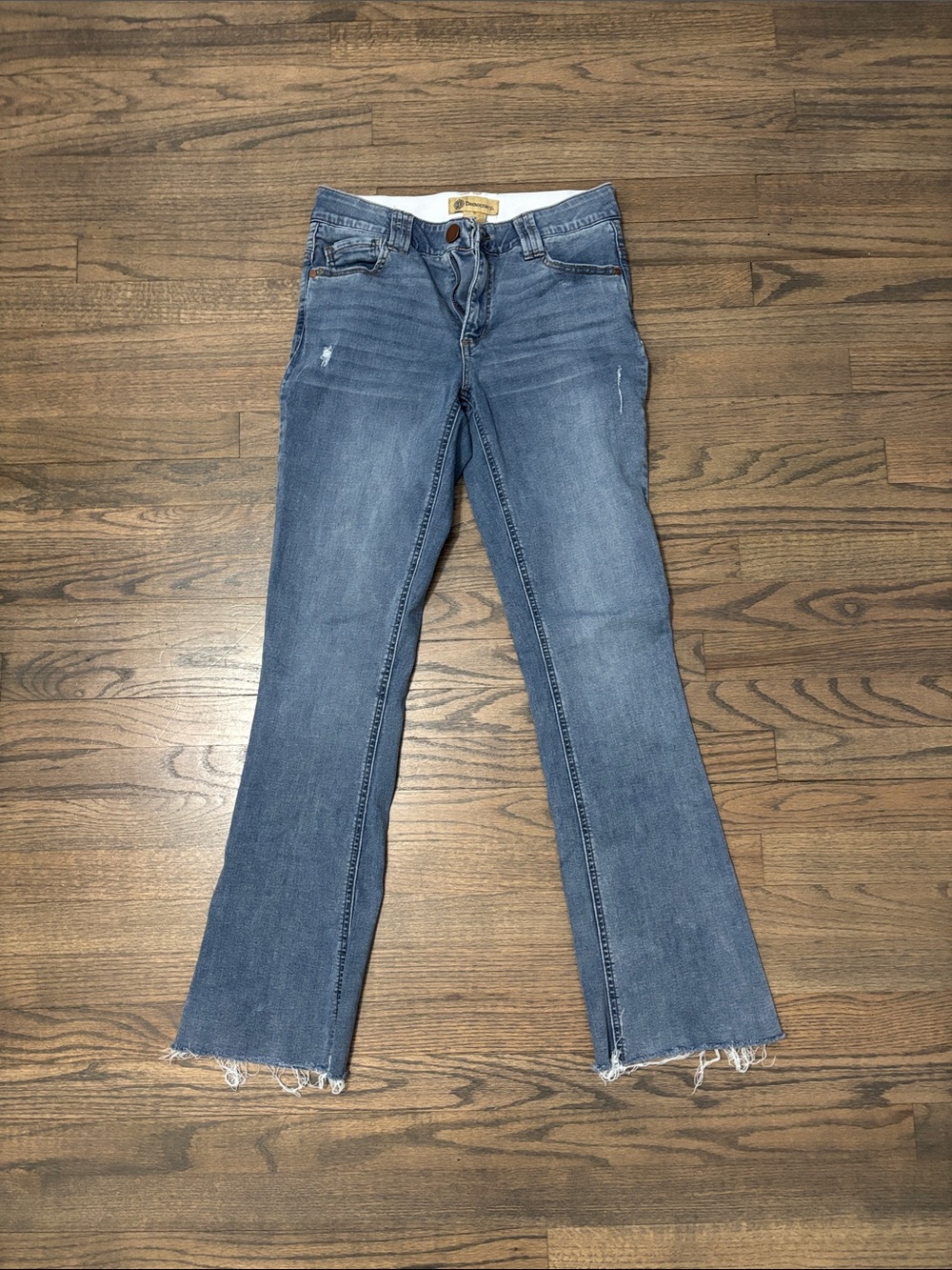 Democracy Women's Medium Blue Flare Jeans with Raw Hem